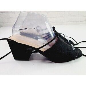 PUBLIC Desire Peep Toe Tie Up Heeled Sandals Strappy Black Faux Suede Size 6